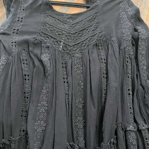 Free People Embroidered Black lace long sleeve Tunic Top Dress XS - Picture 5 of 9